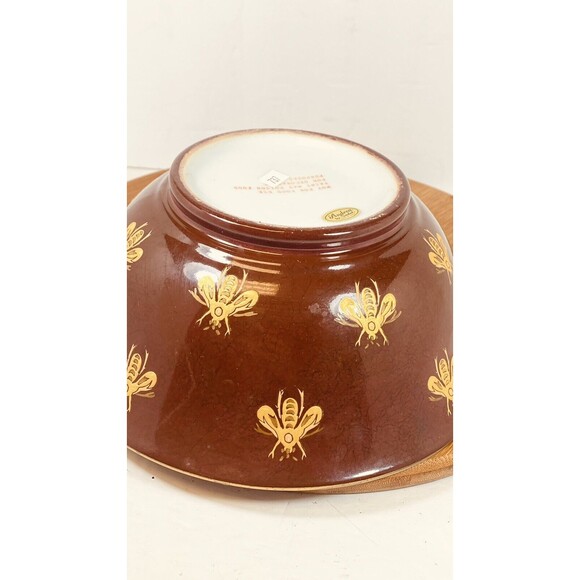 Bumble Bee Bowl Hand Painted Decorative Bowl Dish Andrea By Sedek Maroon & Gold - Picture 4 of 6